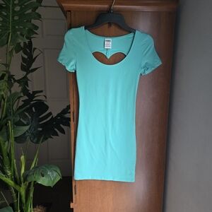 PINK Victoria's Secret Seafoam Blue Heart Cut Out Bodycon Mini Dress Xs